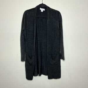 Sag Harbor Heathered Black Pocket Open Front Cardigan Sweater Women's Size PXL